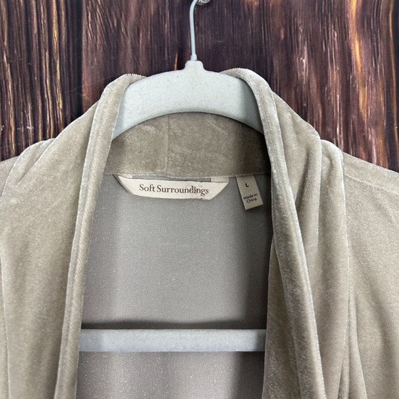 Soft Surroundings Velour Cardigan Blazer Longline Pockets Beige Stretch Sz Large - Picture 5 of 6